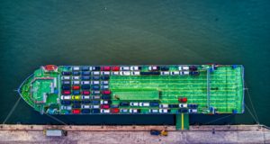 Importing a Vehicle Aerial Shot of Cargo Boat Loaded with Cars