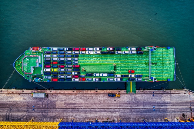 Importing a Vehicle Aerial Shot of Cargo Boat Loaded with Cars