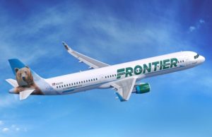 Frontier Airlines Jet in Clouds