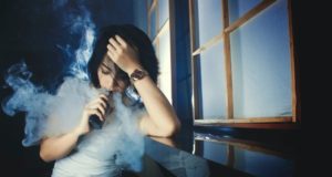 Vapors Female Using E Cigarette