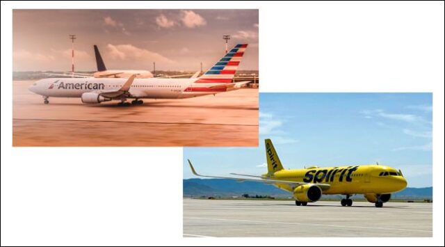 American Airlines and Spirit Airplanes on the Tarmac