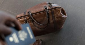 Immigration Hours Brown Leather Bag